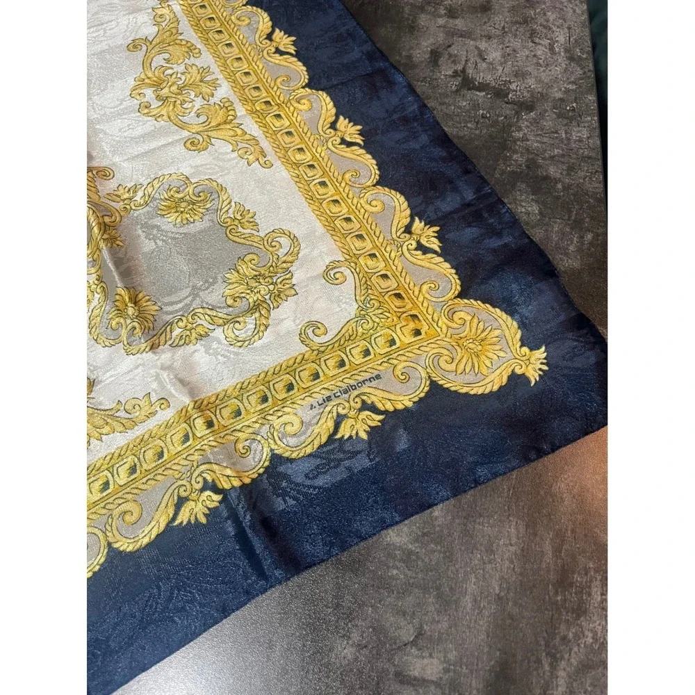 Liz Claiborne Made In Italy Scarf Baroque Gold Navy Blue Luxury Accessory